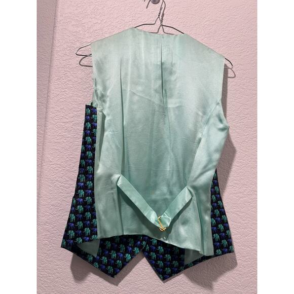 Vintage 80s Escada Womens Vest Silk Size 34 Elephant Print Margaretha Blue Black - Picture 5 of 13